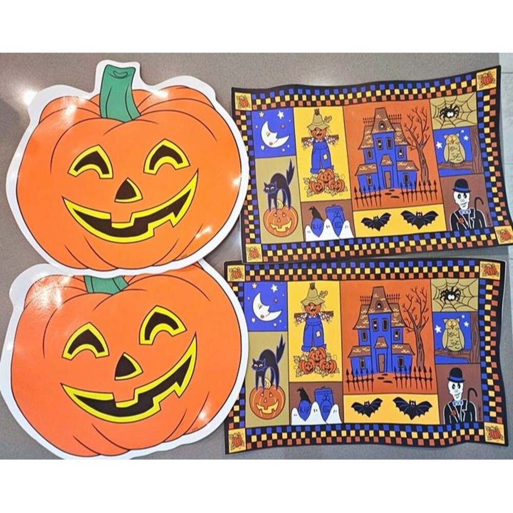 Vtg 90s Halloween Placemats Haunted House & Pumpkin Nostalgic Vinyl Foam Lot